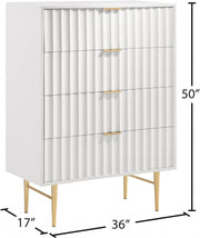 Modernist Wood Veneer And Stainless Steel Base Chest in White - 801White-CH