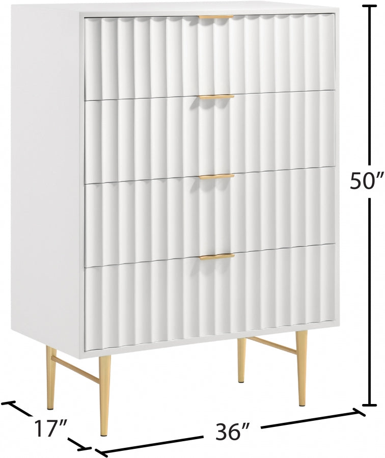 Modernist Wood Veneer And Stainless Steel Base Chest in White - 801White-CH