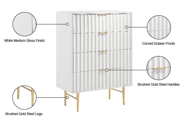 Modernist Wood Veneer And Stainless Steel Base Chest in White - 801White-CH