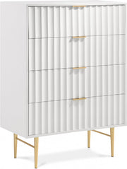 Modernist Wood Veneer And Stainless Steel Base Chest in White - 801White-CH