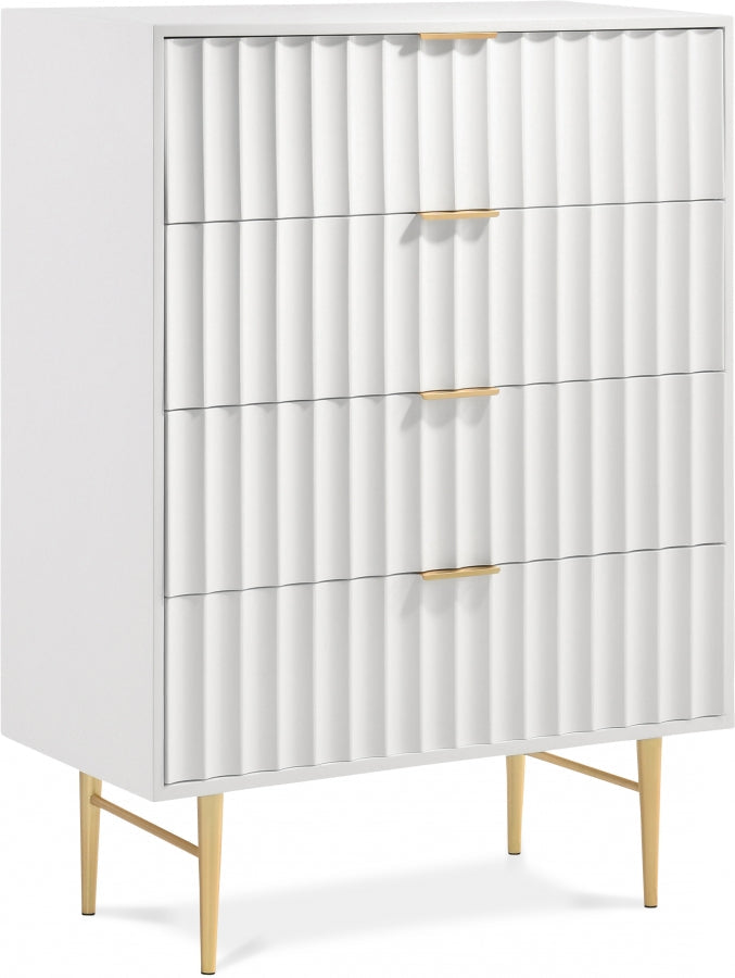 Modernist Wood Veneer And Stainless Steel Base Chest in White - 801White-CH