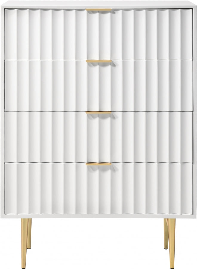 Modernist Wood Veneer And Stainless Steel Base Chest in White - 801White-CH