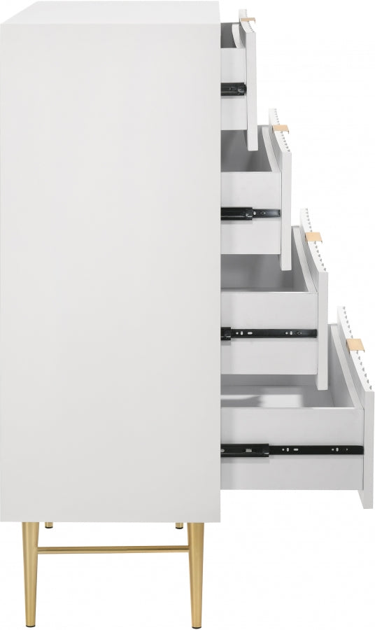 Modernist Wood Veneer And Stainless Steel Base Chest in White - 801White-CH
