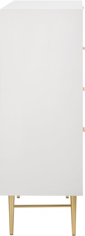 Modernist Wood Veneer And Stainless Steel Base Chest in White - 801White-CH