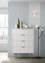 Modernist Wood Veneer And Stainless Steel Base Chest in White - 802White-CH
