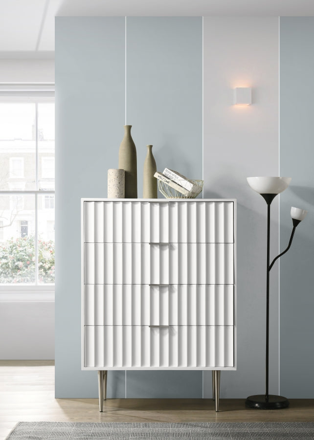Modernist Wood Veneer And Stainless Steel Base Chest in White - 802White-CH