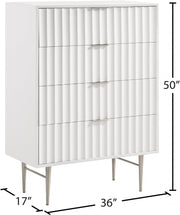 Modernist Wood Veneer And Stainless Steel Base Chest in White - 802White-CH