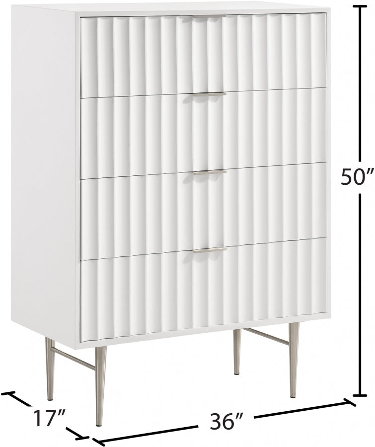 Modernist Wood Veneer And Stainless Steel Base Chest in White - 802White-CH