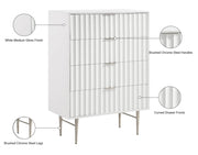 Modernist Wood Veneer And Stainless Steel Base Chest in White - 802White-CH