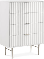 Modernist Wood Veneer And Stainless Steel Base Chest in White - 802White-CH