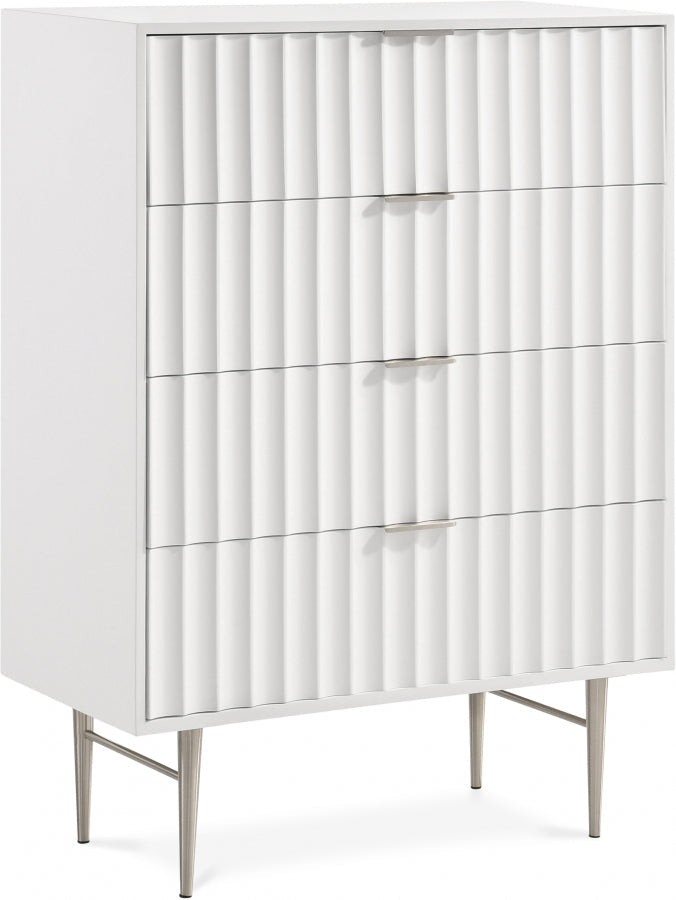Modernist Wood Veneer And Stainless Steel Base Chest in White - 802White-CH