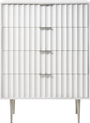 Modernist Wood Veneer And Stainless Steel Base Chest in White - 802White-CH