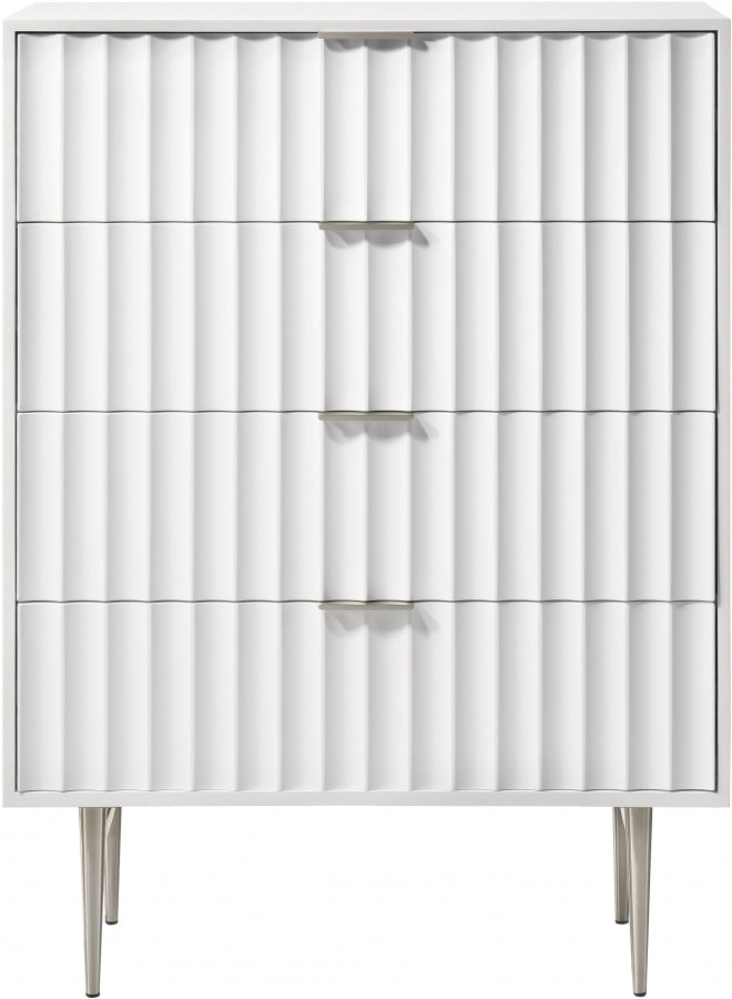 Modernist Wood Veneer And Stainless Steel Base Chest in White - 802White-CH