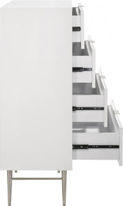 Modernist Wood Veneer And Stainless Steel Base Chest in White - 802White-CH