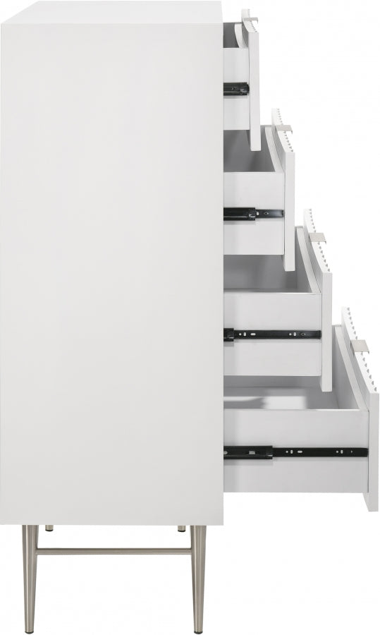 Modernist Wood Veneer And Stainless Steel Base Chest in White - 802White-CH