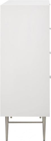 Modernist Wood Veneer And Stainless Steel Base Chest in White - 802White-CH