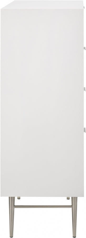 Modernist Wood Veneer And Stainless Steel Base Chest in White - 802White-CH