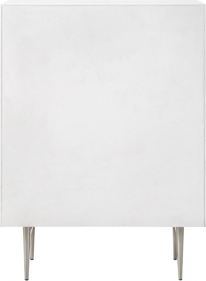 Modernist Wood Veneer And Stainless Steel Base Chest in White - 802White-CH