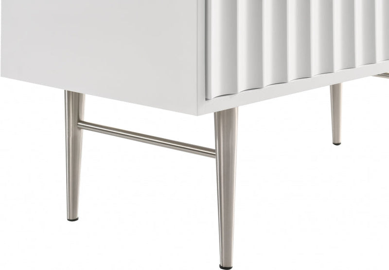 Modernist Wood Veneer And Stainless Steel Base Chest in White - 802White-CH