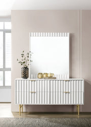 Modernist Wood Veneer And Stainless Steel Base Dresser in White - 801White-D