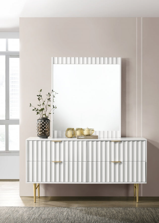 Modernist Wood Veneer And Stainless Steel Base Dresser in White - 801White-D