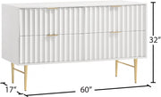 Modernist Wood Veneer And Stainless Steel Base Dresser in White - 801White-D
