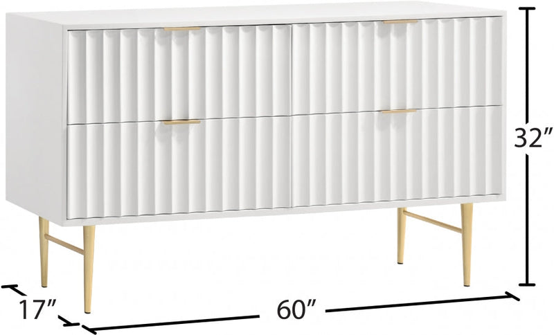 Modernist Wood Veneer And Stainless Steel Base Dresser in White - 801White-D