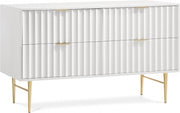 Modernist Wood Veneer And Stainless Steel Base Dresser in White - 801White-D