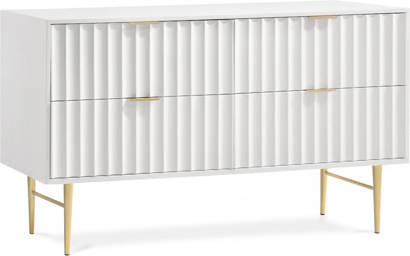 Modernist Wood Veneer And Stainless Steel Base Dresser in White - 801White-D