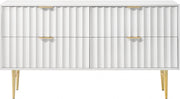 Modernist Wood Veneer And Stainless Steel Base Dresser in White - 801White-D