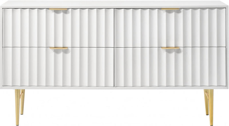 Modernist Wood Veneer And Stainless Steel Base Dresser in White - 801White-D