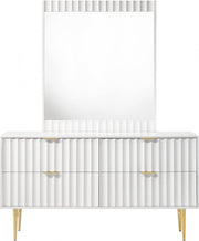 Modernist Wood Veneer And Stainless Steel Base Dresser in White - 801White-D