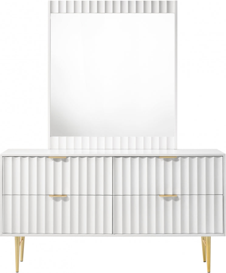 Modernist Wood Veneer And Stainless Steel Base Dresser in White - 801White-D