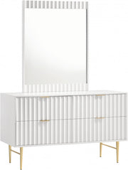 Modernist Wood Veneer And Stainless Steel Base Dresser in White - 801White-D
