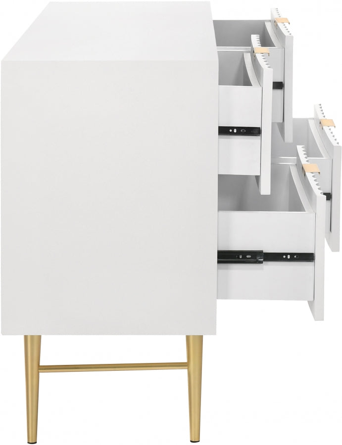 Modernist Wood Veneer And Stainless Steel Base Dresser in White - 801White-D