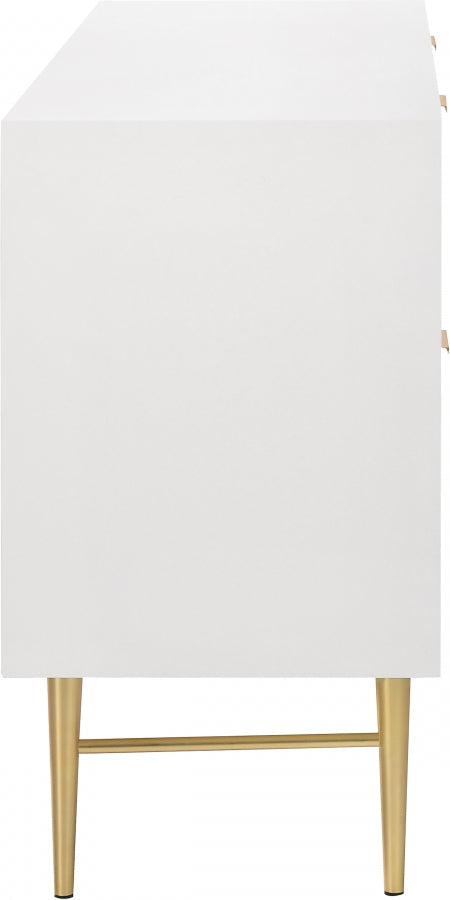 Modernist Wood Veneer And Stainless Steel Base Dresser in White - 801White-D