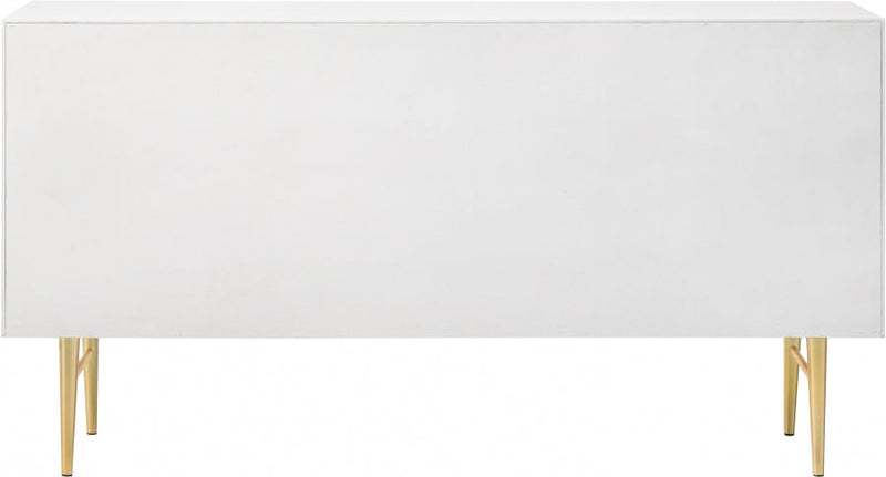 Modernist Wood Veneer And Stainless Steel Base Dresser in White - 801White-D