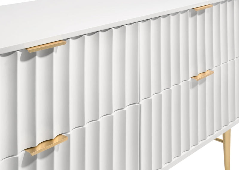 Modernist Wood Veneer And Stainless Steel Base Dresser in White - 801White-D