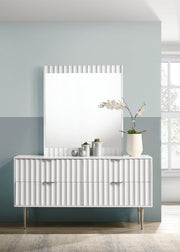 Modernist Wood Veneer And Stainless Steel Base Dresser in White - 802White-D