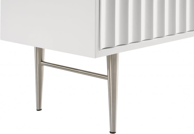 Modernist Wood Veneer And Stainless Steel Base Dresser in White - 802White-D