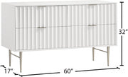 Modernist Wood Veneer And Stainless Steel Base Dresser in White - 802White-D