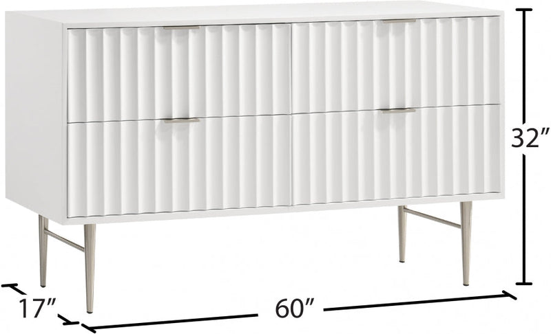 Modernist Wood Veneer And Stainless Steel Base Dresser in White - 802White-D