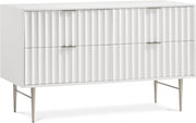 Modernist Wood Veneer And Stainless Steel Base Dresser in White - 802White-D