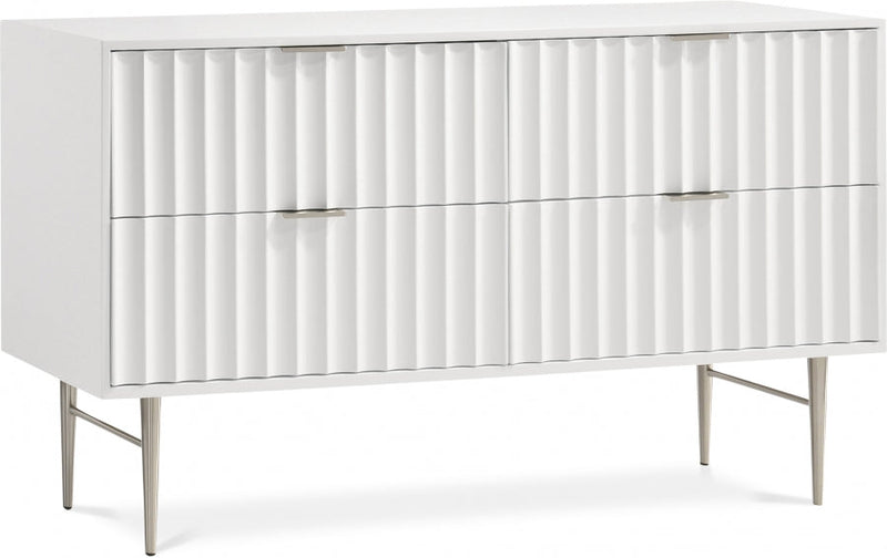 Modernist Wood Veneer And Stainless Steel Base Dresser in White - 802White-D