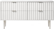 Modernist Wood Veneer And Stainless Steel Base Dresser in White - 802White-D
