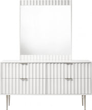 Modernist Wood Veneer And Stainless Steel Base Dresser in White - 802White-D