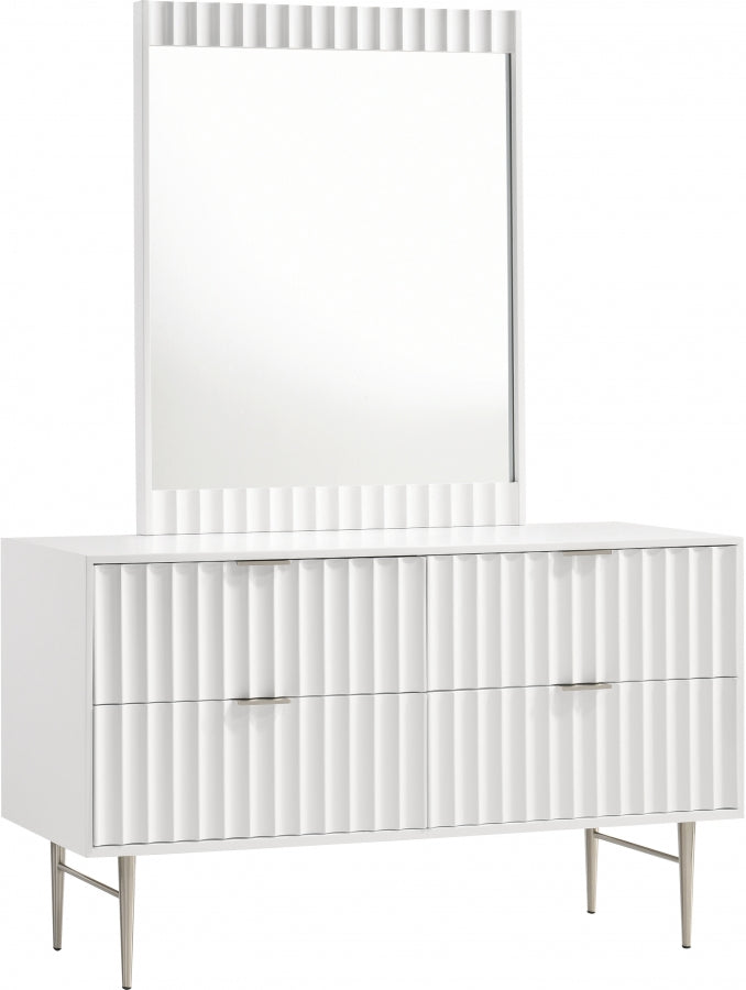 Modernist Wood Veneer And Stainless Steel Base Dresser in White - 802White-D