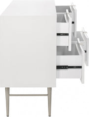 Modernist Wood Veneer And Stainless Steel Base Dresser in White - 802White-D