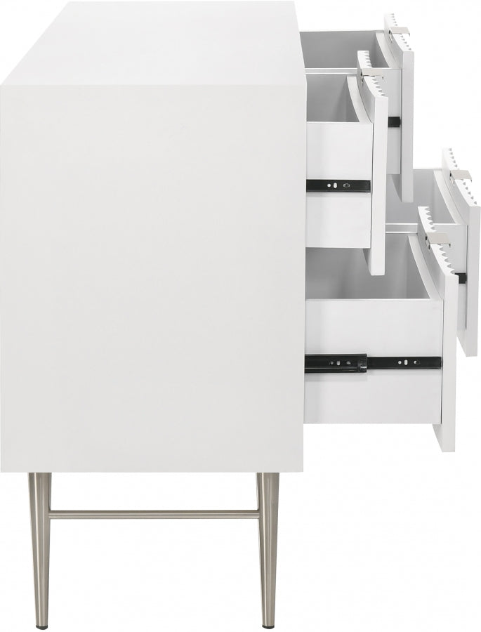 Modernist Wood Veneer And Stainless Steel Base Dresser in White - 802White-D