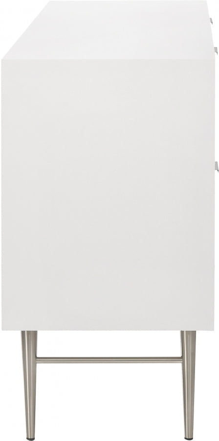 Modernist Wood Veneer And Stainless Steel Base Dresser in White - 802White-D